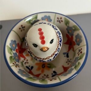 Polish Handcrafted Floral Ceramic Bowl & mini Chicken 🐣